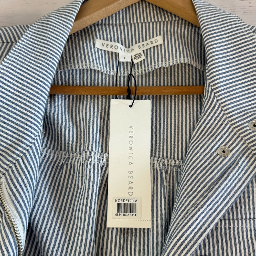 Veronica Beard York Bomber Jacket Striped Seersucker Coastal Preppy Large - Picture 8 of 13